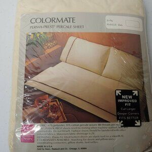 Vtg NOS Sears Colormate Sheet Full Fitted Perma Prest Percale Autumn Wheat 54x75